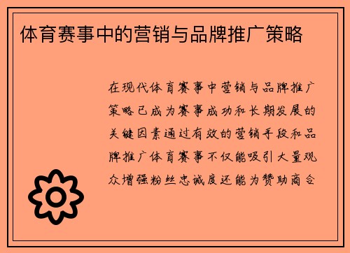 体育赛事中的营销与品牌推广策略